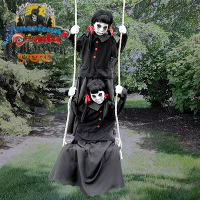 Haunted Living 6-ft Laughing Swinging Ghoulish Twins Animatronic