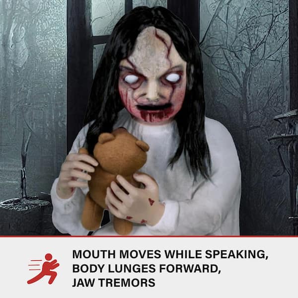 42 in. Motion-Activated Lunging Lily the Demonic Zombie Girl by Tekky, Premium Talking Halloween