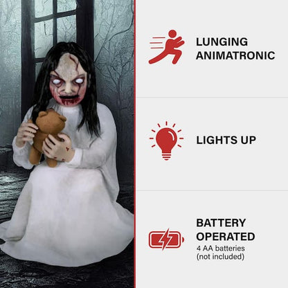 42 in. Motion-Activated Lunging Lily the Demonic Zombie Girl by Tekky, Premium Talking Halloween